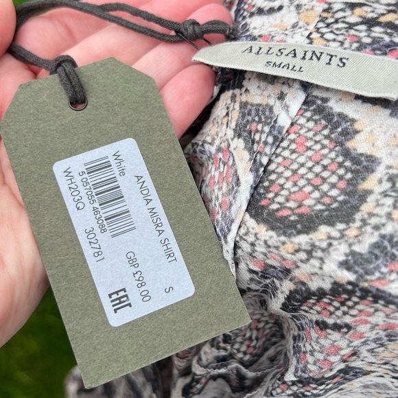 AllSaints Andia Misra UK S Small 8 Snake Animal Print Shirt Blouse Classy - Picture 3 of 8